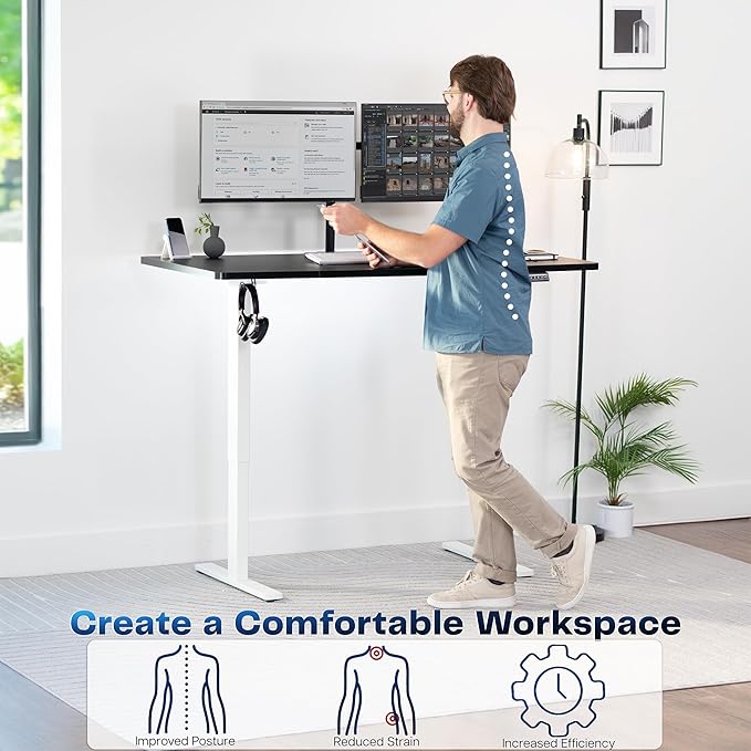 VIVO Electric 60 x 30 in Standing Desk, Memory Height Adjustment, 1B Series, Black Top White Frame, DESK-KIT-1W6B-30