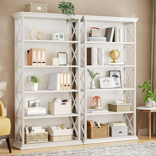 Tribesigns 6-Tier Bookcase, 71 Inches White Bookshelves and Bookcases, Floor Standing 5 Tall Shelf Display Storage Shelves Bookcase for Living Room, Home Office, Bed Room, 2 Pcs