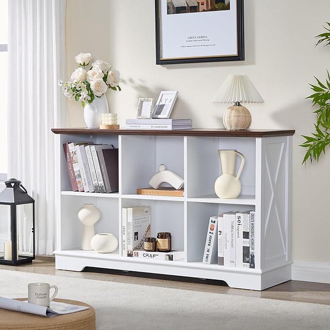 Book Shelf, 6 Cube Storage Organizer, 2-Tier Open Shelf Wooden Bookcase, Freestanding Wood Cube Storage Bookshelf for Bedroom, Living Room, Home Office (White)
