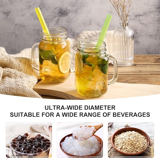 Angled Tips, 12 Pcs Wide Reusable Bubble Tea Straws with 4 Brushes - Multi Colors Jumbo Smoothie Straws, BPA FREE Plastic Straw for Bubble Tea (Tapioca, Pearls), Milkshakes