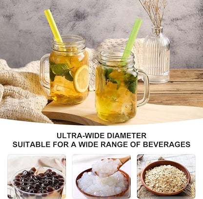 Angled Tips, 12 Pcs Wide Reusable Bubble Tea Straws with 4 Brushes - Multi Colors Jumbo Smoothie Straws, BPA FREE Plastic Straw for Bubble Tea (Tapioca, Pearls), Milkshakes
