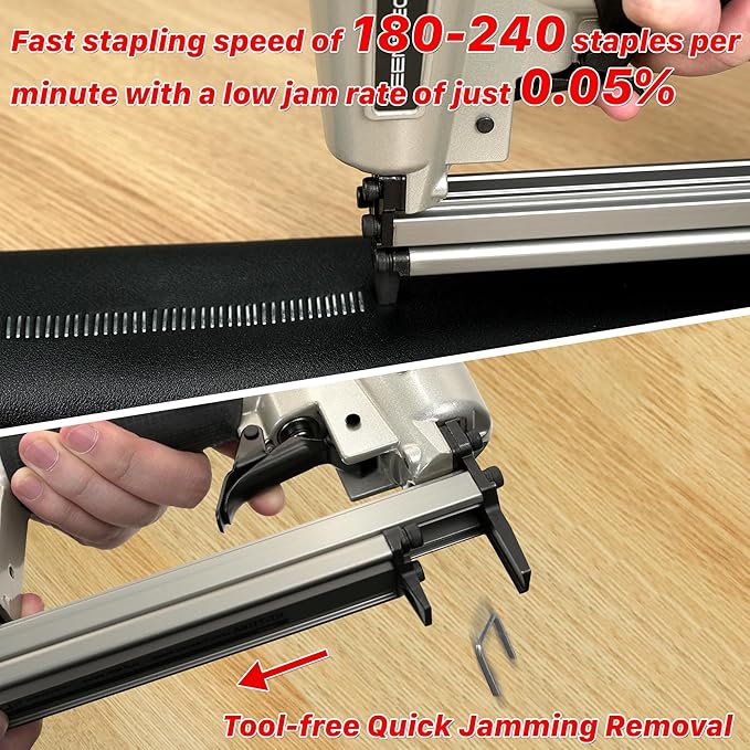 KEENTECH Pneumatic Staple Gun 22 Gauge, Air Upholstery Stapler with 3765pcs 3/8" Crown Staples 1/4"-5/8", Ready-to-Use Air Staple Gun with Staples, Safety Trigger, for Wood Furniture Fabric Leather