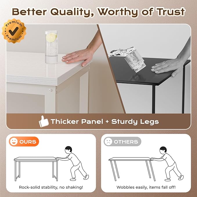 Huuger 55 x 24 inch Desk with Power Outlets & USB-C, Deeper & Thicker Desktop, Robust Metal Tubes, Computer Desk, Heavy Duty Office Desk, Work Gaming Desk for Home Office, White