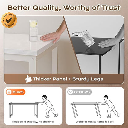 Huuger 55 x 24 inch Desk with Power Outlets & USB-C, Deeper & Thicker Desktop, Robust Metal Tubes, Computer Desk, Heavy Duty Office Desk, Work Gaming Desk for Home Office, White