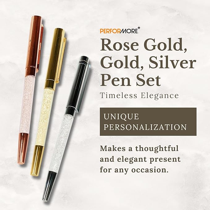 Elegant Crystal Ballpoint Pen Gift Set, Luxury Fine Tip Writing Trio in Silver, Gold, and Rose Gold, Decorative Office Pens for Weddings, Special Occasions, and Gifting
