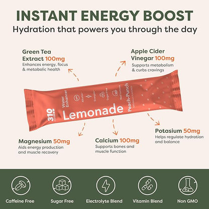 310 Nutrition Lemonade Sugar-Free Water Flavoring Packets - Powdered Drink Mixes & Flavorings with Alkalizing Minerals - Water Enhancer Packets for Energy & Instant Hydration - Variety 30 Singles