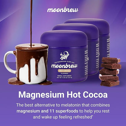 MoonBrew Nighttime Magnesium Hot Cocoa, Natural Sleep Aid Drink Mix for Adults, 3-Pack - Calming Melatonin-Free Sleep Support - Sleepy Hot Chocolate Powder with L-Theanine, Chamomile & Zinc Glycinate