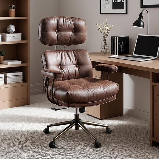 Ergonomic Home Office Desk Chair Comfy, High Back Suede Leather Computer Chair with Armrest Wheels, Adjustable Executive Office Chair with Head Rest Lumbar Support, Dark Brown