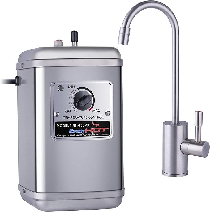 Ready Hot Compact Instant Hot Water Dispenser, Stainless Steel Tank, Wall Mounted, Adjustable Temperature Control, Includes Single-Lever Faucet with Brushed Nickel Finish, 41-RH-150-F570-BN