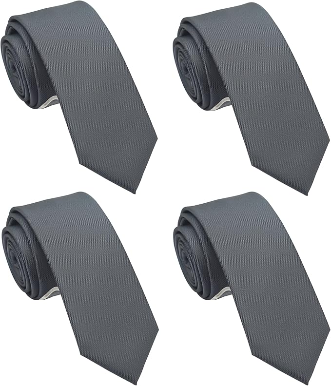 Skinny Solid Ties for Men, 2.5 inch Slim Plain Neckties 4-Pack