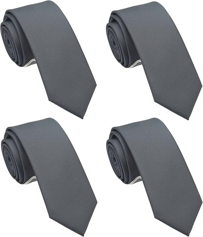 Skinny Solid Ties for Men, 2.5 inch Slim Plain Neckties 4-Pack