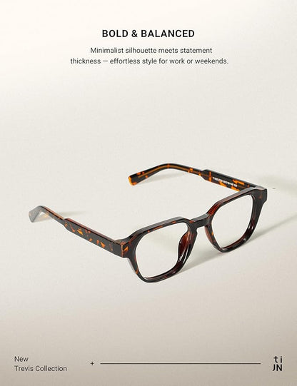 TIJN Blue Light Blocking Glasses for Women Men TR90 Rectangle Frame and Chic Preppy Style Computer Screen Glasses
