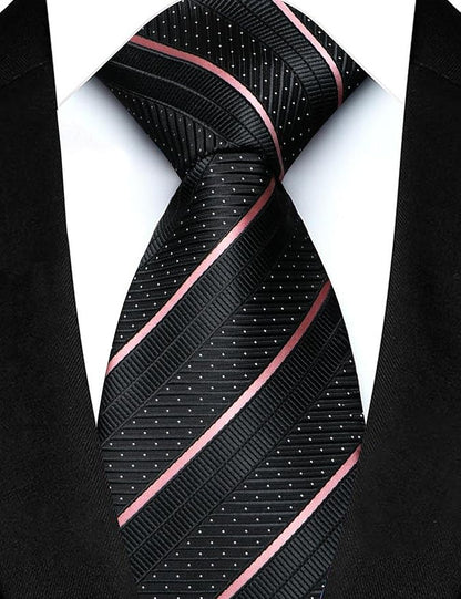 JEMYGINS Mens Striped Tie and Lapel Pin Necktie Pocket Square with Tie Clip Sets for Business Casual 4PCS