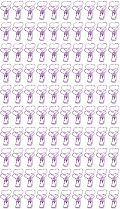 Clips in Assorted Sizes, Medium Metal Paper Clips, 100 Pcs Rose Gold - Strong Clamping Force, Hollow Heart Shape, Cute Office Document Accessories (Purple)