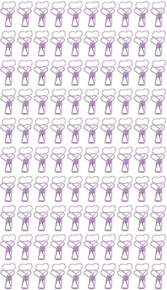 Clips in Assorted Sizes, Medium Metal Paper Clips, 100 Pcs Rose Gold - Strong Clamping Force, Hollow Heart Shape, Cute Office Document Accessories (Purple)