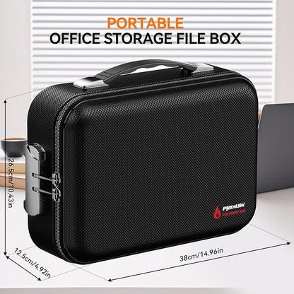 Fireproof Document Box with Lock, Large Hard Fireproof File Organizer Heat Insulated Fireproof Waterproof Box Portable Home Travel Safe Storage for Important Documents Files Laptop Passports Black
