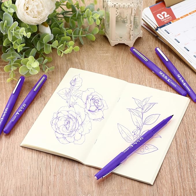 36 Pcs Felt Tip Pens 0.7mm Medium Point Colored Felt Tip Pens for Journaling Planner Writing Note-taking Art Office and School Supplies(Purple)