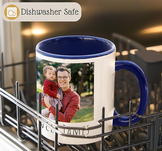 Personalized Coffee Mug | Custom Photo Text and Logo Ceramic Mug | Customized 11 Oz Tea Cup | Unique Gift for Men & Women – Taza Personalizadas Design with Picture or Message | White – Blue