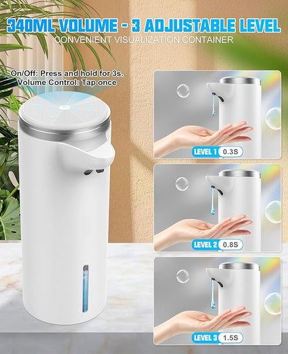 Automatic Soap Dispenser Touchless, 2025 Upgraded IPX7 Waterproof USB Rechargeable Liquid, Auto & Manual Modes, Adjustable 3 Level Volume, Hands-Free Soap Dispenser for Bathroom Kitchen