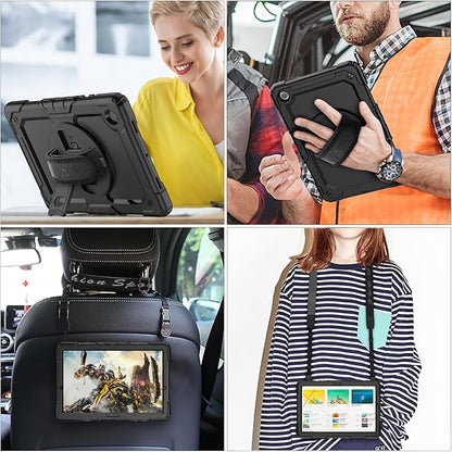 SEYMAC stock Case for Samsung Galaxy Tab A9 8.7'', Full-Body Drop Protection Case with Screen Protector Pencil Holder [360° Rotating Hand Strap] &Stand, Black