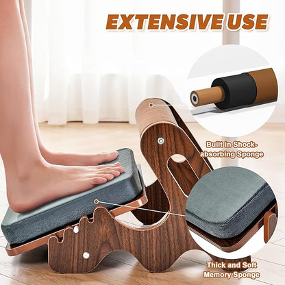 Foot Rest for Under Desk at Work- Adjustable Rocking Foot Stool with 3 Height Position and Soft Crossbar, Ergonomic Wooden Footrest with Soft Sponge Pad for Home, Office