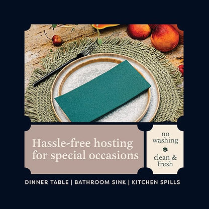 100 Linen-Feel Green Paper Napkins - Decorative Cloth-Like Green Dinner Napkins - Soft And Absorbent. For Kitchen, Party, Wedding, Bathroom Or Any Occasion