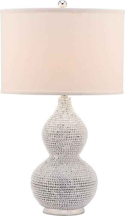 Safavieh Lighting Collection Nicole Bead Base Silver and White Table Lamp, Set of 2