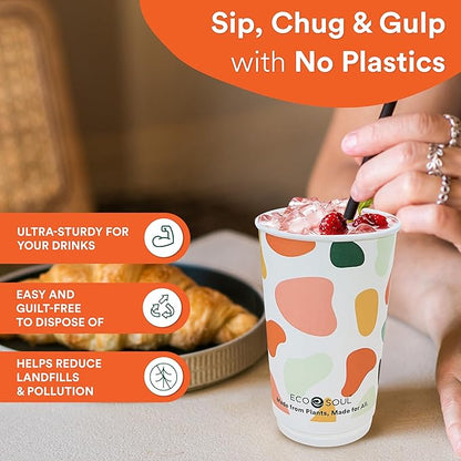 ECO SOUL 16 Oz Disposable Paper Cups,Hot/Cold Beverage Paper Drinking Cups, Leakproof Printed Cups for Cafe, Office, Party (100)