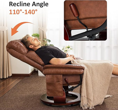 MCombo Swivel Recliners with Ottoman, Reclining TV Chairs with Vibration Massage, Faux Leather Ergonomic Lounge Chair for Living Room Bedroom 4832 (Saddle)