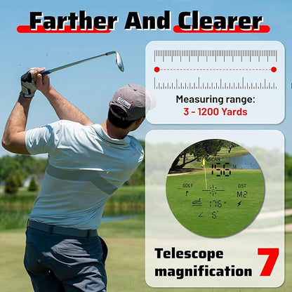 Golf Range Finder with Slope - 1200 Yards Range Finder for Golfing/Hunting, 7X Magnification, Flag Pole Locking Vibration, Rechargeable Golf Rangefinders with Magnet Stripe, Best Golf Accessories Gift