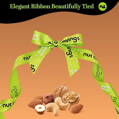 NUT CRAVINGS Gourmet Collection - Christmas Treats Nuts Gift Basket with Happy Holiday Ribbon in Reusable Wooden Tray (12 Assortments) Food Arrangement, Healthy Snack Care Package, Food Assortments