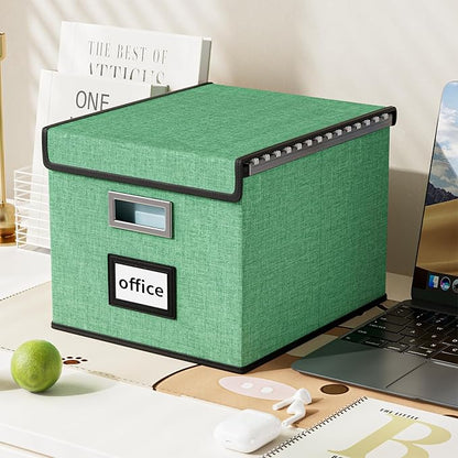 Huolewa Decorative File Organizer Box with Lid, Collapsible File Storage Organizer Boxes with Lids, Linen Hanging Filing&Storage Boxes for Office/Decor/Home, Filing System for File and Folders Storage