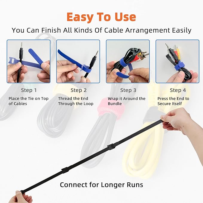 180 PCS Reusable Cable Ties with Hook and Loop, Multi-purpose Adjustable 8 Inch Cable Management Wire Ties Cable Straps for Organizing Home, Office and Data Centers (Multicolored)