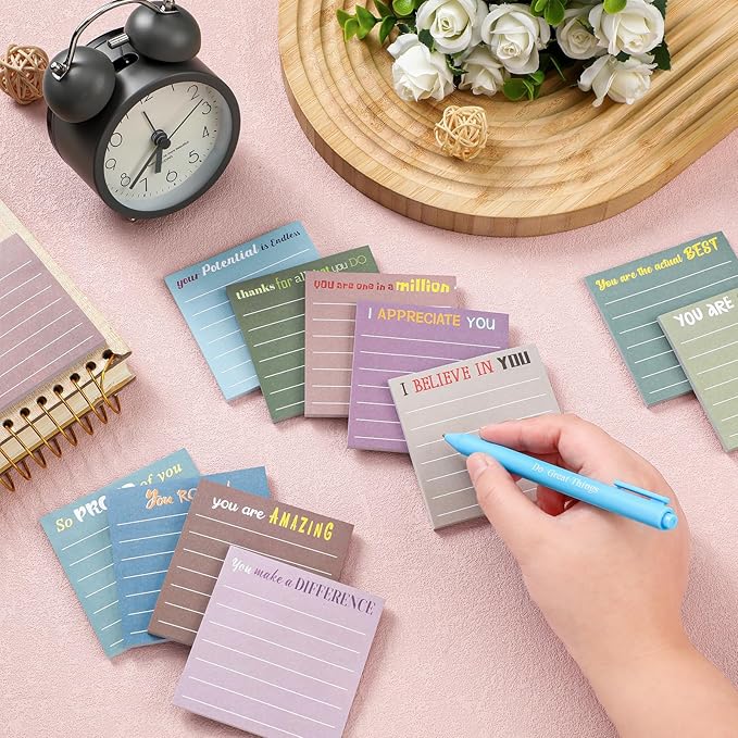 Yinder 12 Pcs Employee Appreciation Sticky Notes Xmas Gift Bulk Motivation Note Pads Mini Inspirational Note Gift for Teacher Nurse Staff Coworker Office Supply 3 x 3'' (Appreciation,Neutral Color)
