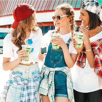 Turbo Bee 200 Sets 16 OZ Clear Plastic Cups with Lids and Straws, Disposable To Go Iced coffee cups with lids for Cold Drinks, Smoothie, and Slushie