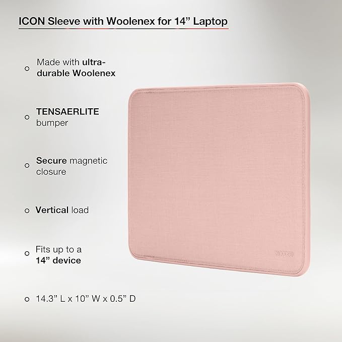 Incase ICON Sleeve with Woolenex - MacBook Pro 14 inch Case - 2024, 2023, 2022, 2021, M4, M3, M2, M1 - Fitted MacBook Case, Laptop Sleeve, Hard Cover, Durable, Lightweight - Blush Pink