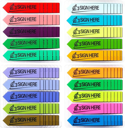 2400 Pcs Sign Here Index Marker, Assorted Colors Sign Here Tabs Sign Post Here Index, Flags Vital Signs Sticky Notes for documents notebooks Contracts, Books,Files or Notary Supplies(4 Designs x 6)