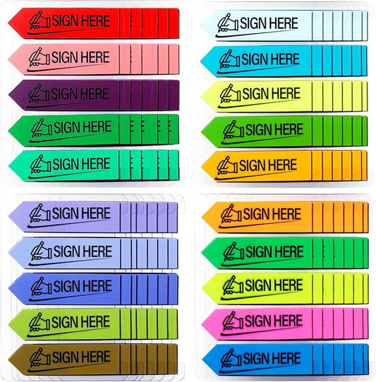 2400 Pcs Sign Here Index Marker, Assorted Colors Sign Here Tabs Sign Post Here Index, Flags Vital Signs Sticky Notes for documents notebooks Contracts, Books,Files or Notary Supplies(4 Designs x 6)