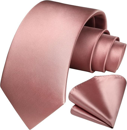 HISDERN Mens Solid Color Ties Formal Satin Necktie and Pocket Square Set Classic Wedding Business Tie & Handkerchief