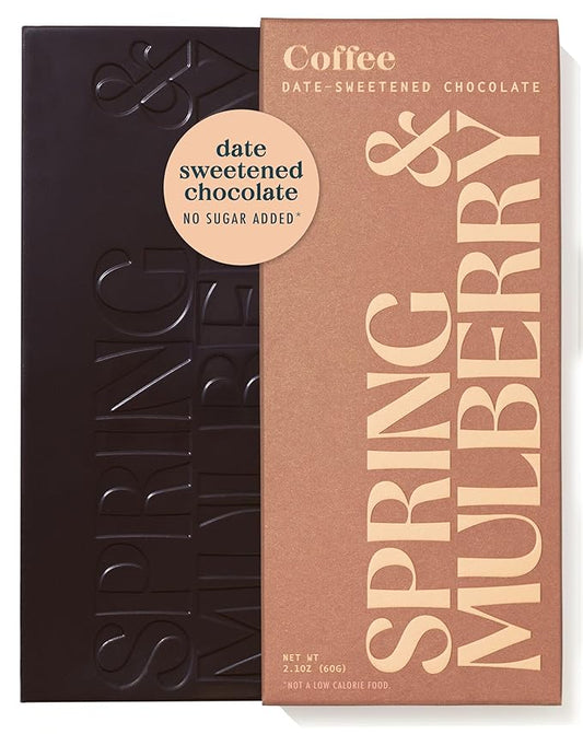 Spring & Mulberry Dark Chocolate Bars - Refined Sugar Free Dark Chocolate Sweetened with Dates - Coffee 12 Pack