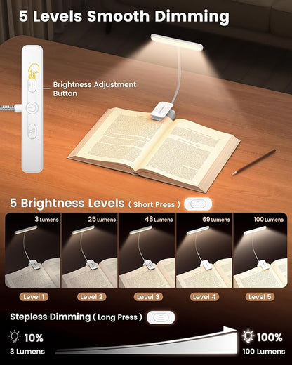 Glocusent 26 LED Book Light, 1200 mAh 90 Hrs Lasting Rechargeable Reading Light, 5 Amber Colors & Stepless Dimming Book Reading Light - Portable Clip on Light for Book Lovers Kids