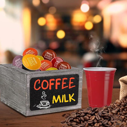 Wooden Cup Holder - Party Cup Holder with Marker Slot, with Chalkboard for Party and Wedding, Rustic Cup Holder for Countertop, Grey