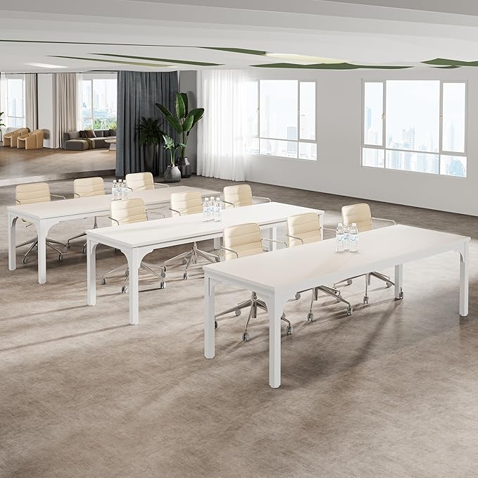 19FT Conference Table, Super Sturdy Large Rectangle Meeting Seminar Table, Office Desk for Meeting Room Study Writing Printer Table, Long Business Tables for 16-22 Person, 6 Pcs White