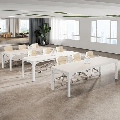 19FT Conference Table, Super Sturdy Large Rectangle Meeting Seminar Table, Office Desk for Meeting Room Study Writing Printer Table, Long Business Tables for 16-22 Person, 6 Pcs White