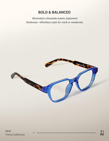TIJN Blue Light Blocking Glasses for Women Men TR90 Rectangle Frame and Chic Preppy Style Computer Screen Glasses