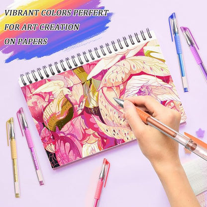Glitter Gel Pens for Adult Coloring Books, 96 Pack Artist Gel Pens 48 Colors with 50% More Ink for Drawing Note Taking Crafts Scrapbooks Journaling Doodling Diary Back to School Supplies