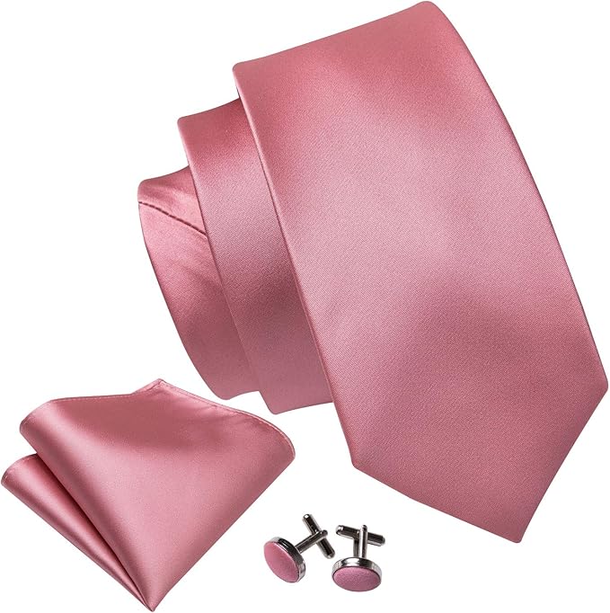 Barry.Wang Tie Sets for Men Silk Solid Necktie Stain Ties Handkerchief Pocket Square Cufflinks Wedding Business Dyed