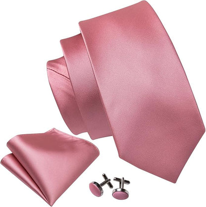 Barry.Wang Tie Sets for Men Silk Solid Necktie Stain Ties Handkerchief Pocket Square Cufflinks Wedding Business Dyed