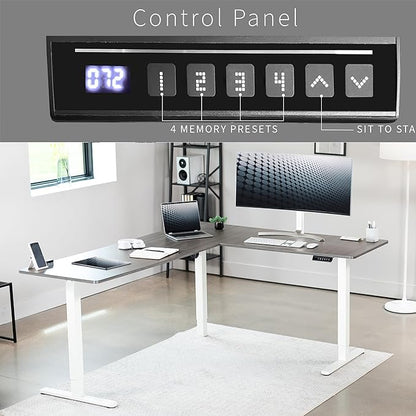 VIVO Electric Corner 75 x 63 inch L-Shaped Standing Desk, Memory Height Adjustment, Dark Gray Top White Frame, DESK-E3CTWG-75