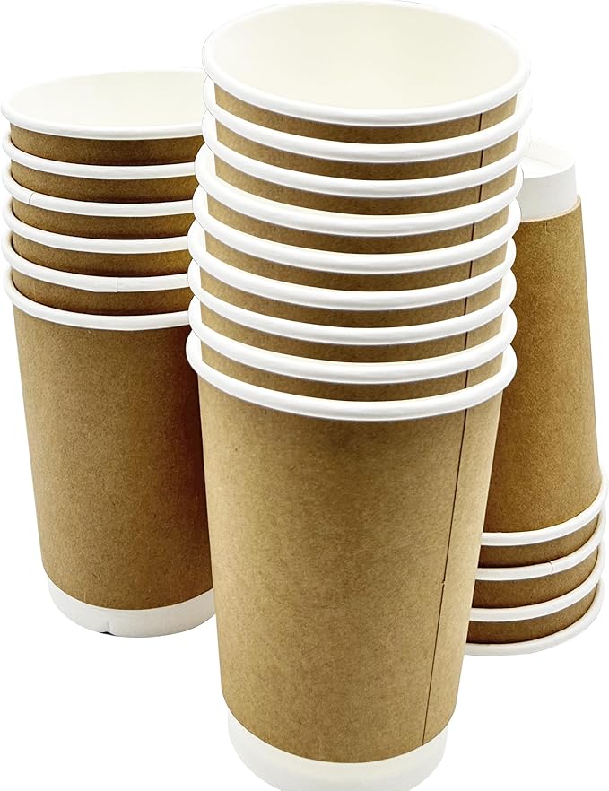 three leaf 12 Oz. Disposable Paper Cups, (Brown) 500 Ct. (20 Packs Of 25), Hot/Cold Cup For Coffee, Water, Tea, Juice, Picnic, Party, Travel And Events